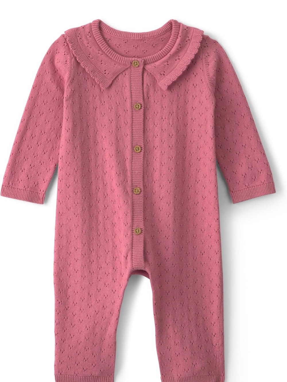 Carter's Pink Knit Eyelet One-Piece Footie with Scalloped Collar